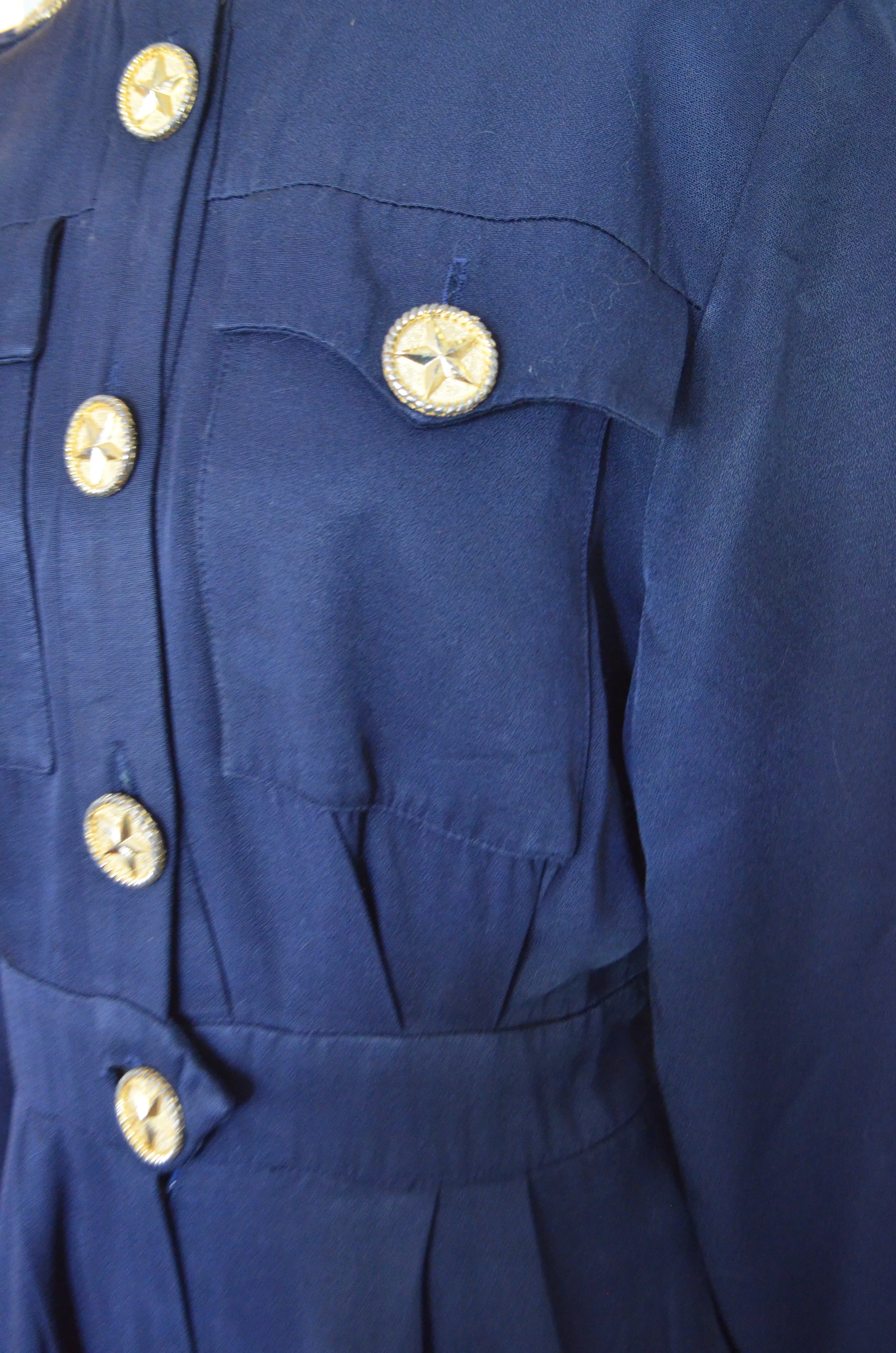 Vintage 1980s Lillie Rubin Military Navy Style Nautical Jumpsuit with gold star buttons