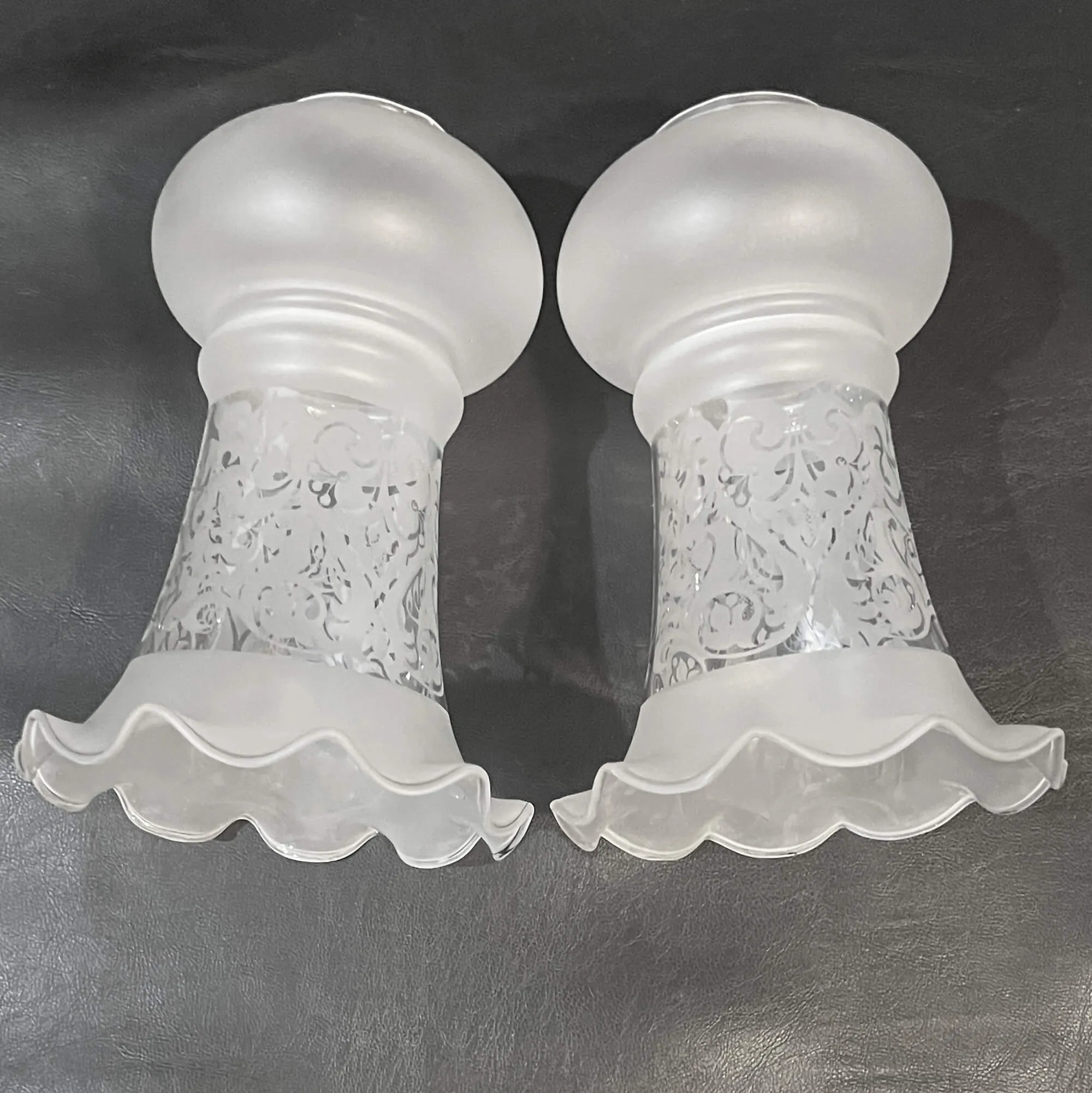 Vintage Set of Frosted, Etched Glass Hurricane Lamp Shades 7.5 in.