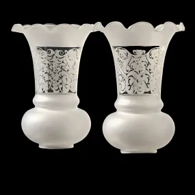 Vintage Set of Frosted, Etched Glass Hurricane Lamp Shades 7.5 in.
