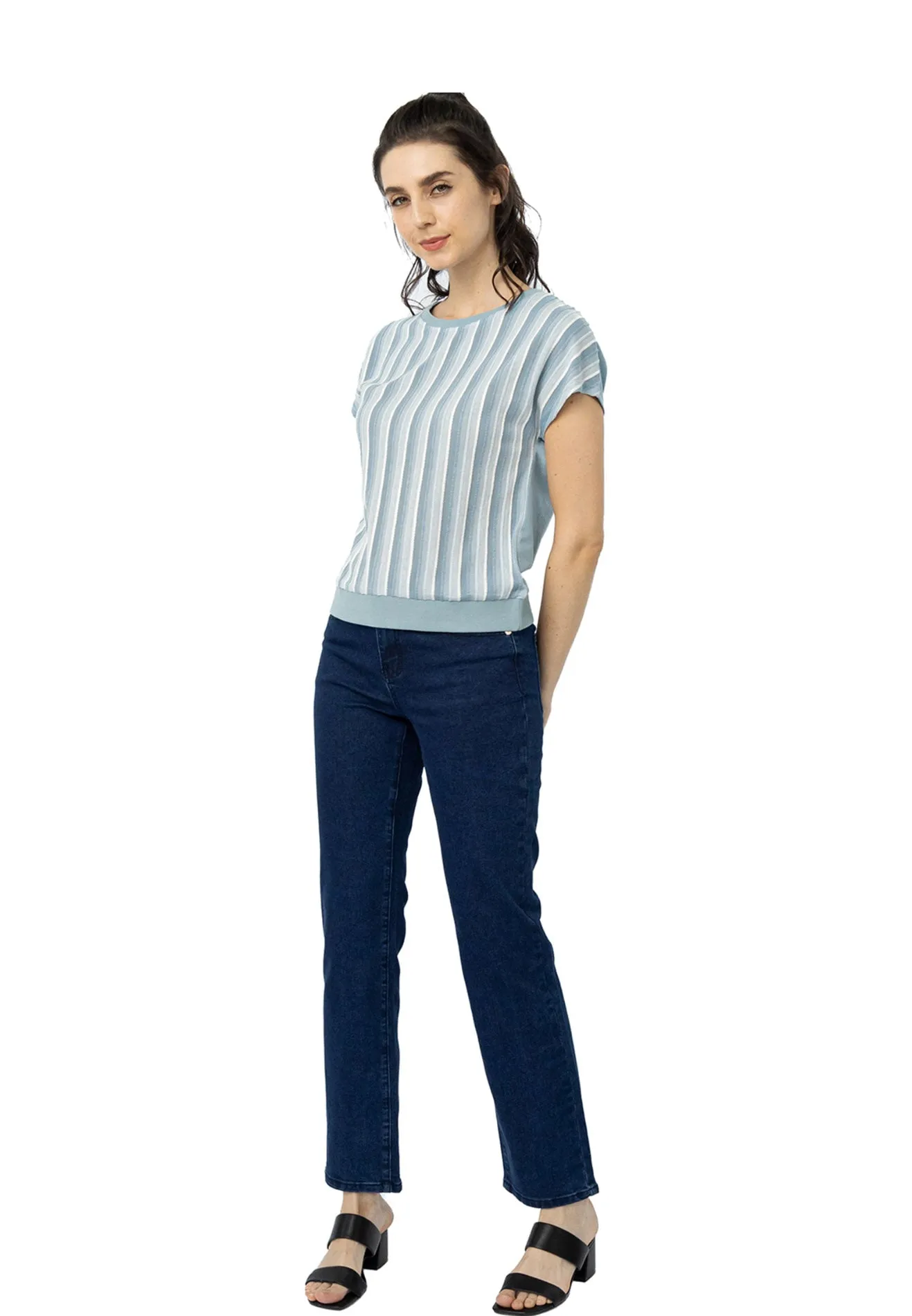 VOIR JEANS Multi Striped Knit Top