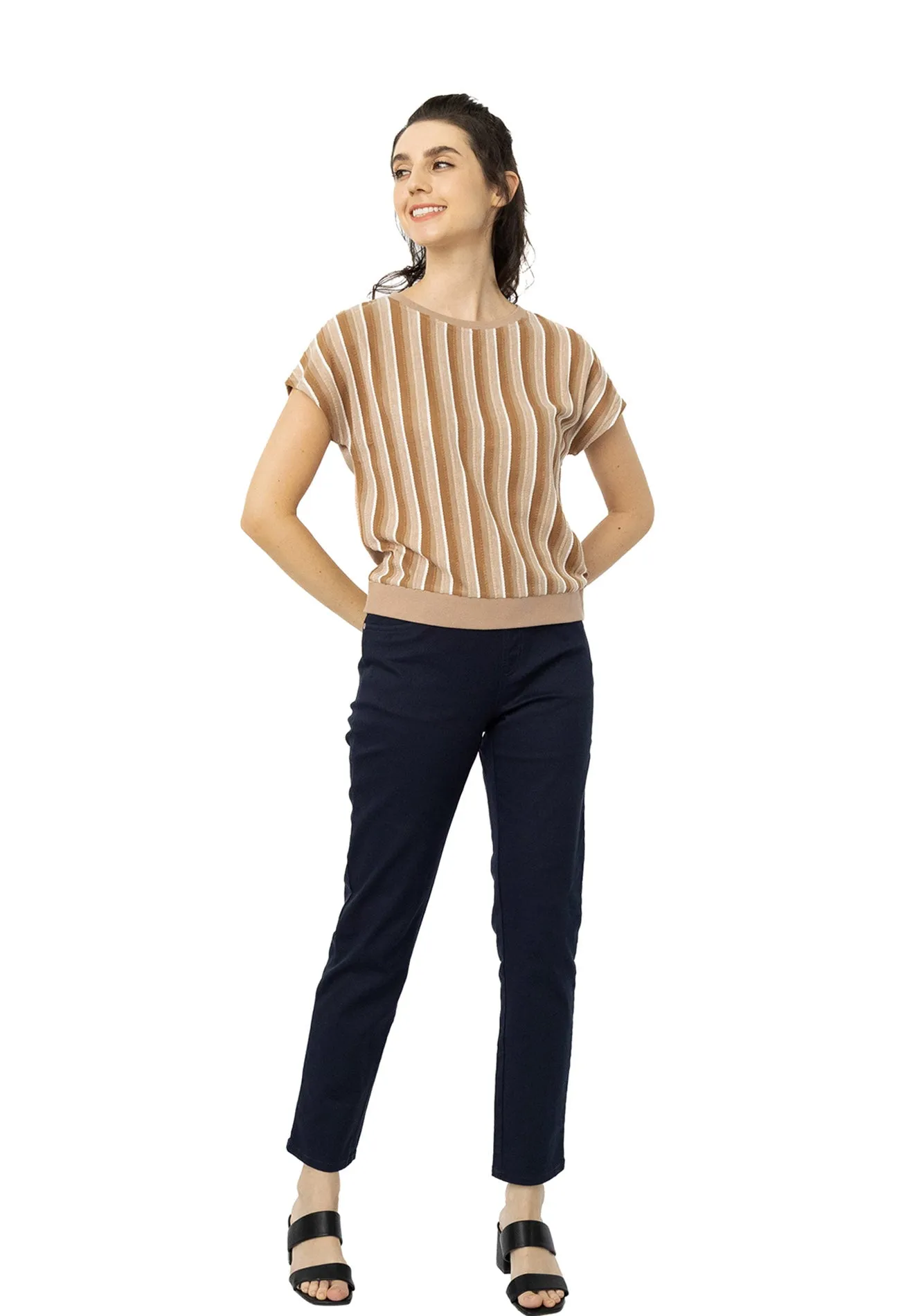 VOIR JEANS Multi Striped Knit Top