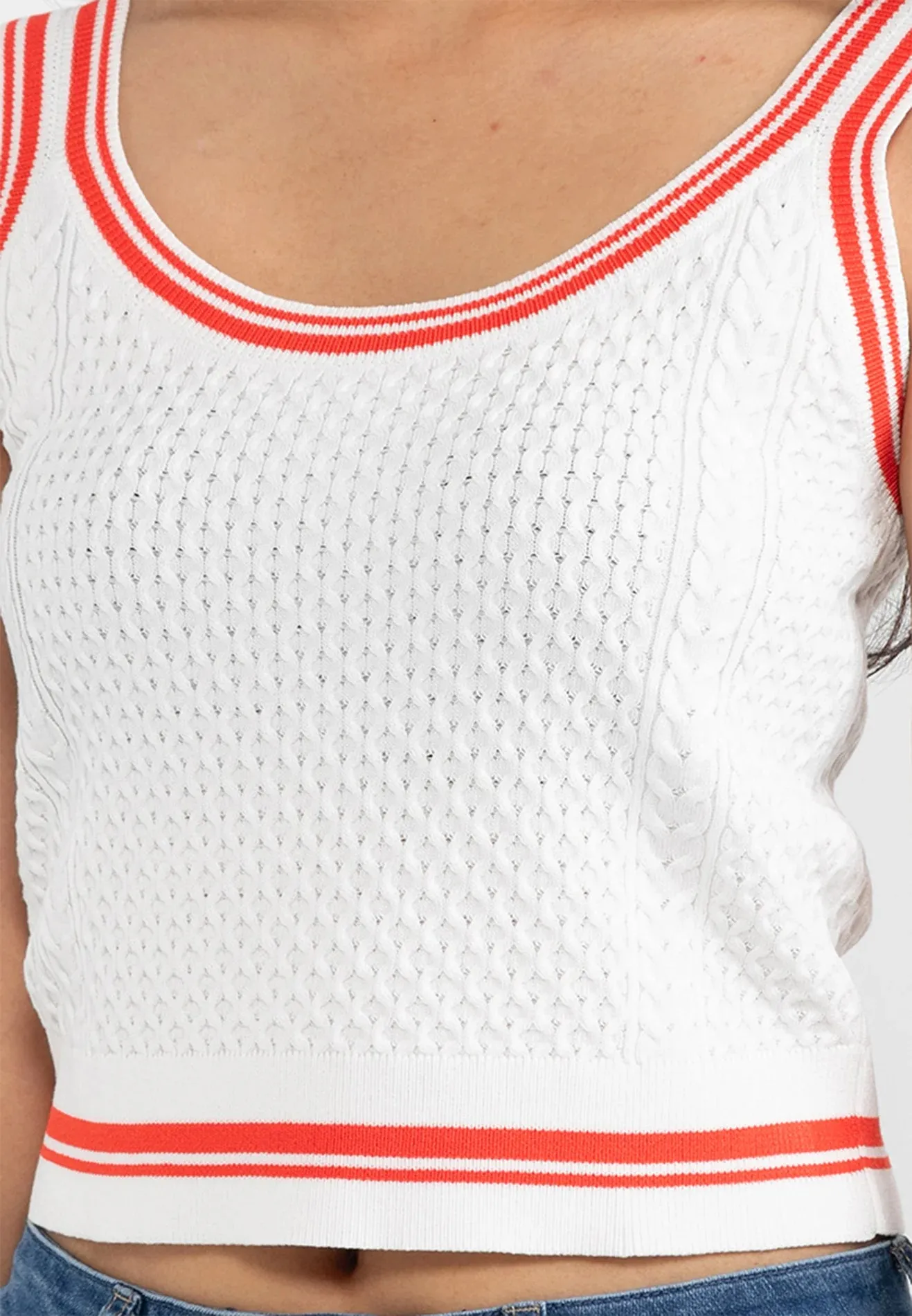 VOIR JEANS Sleeveless Striped Knit Top