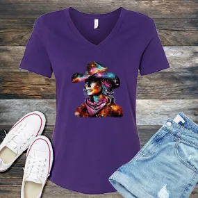 Whimsical Cosmic Cowgirl V-Neck