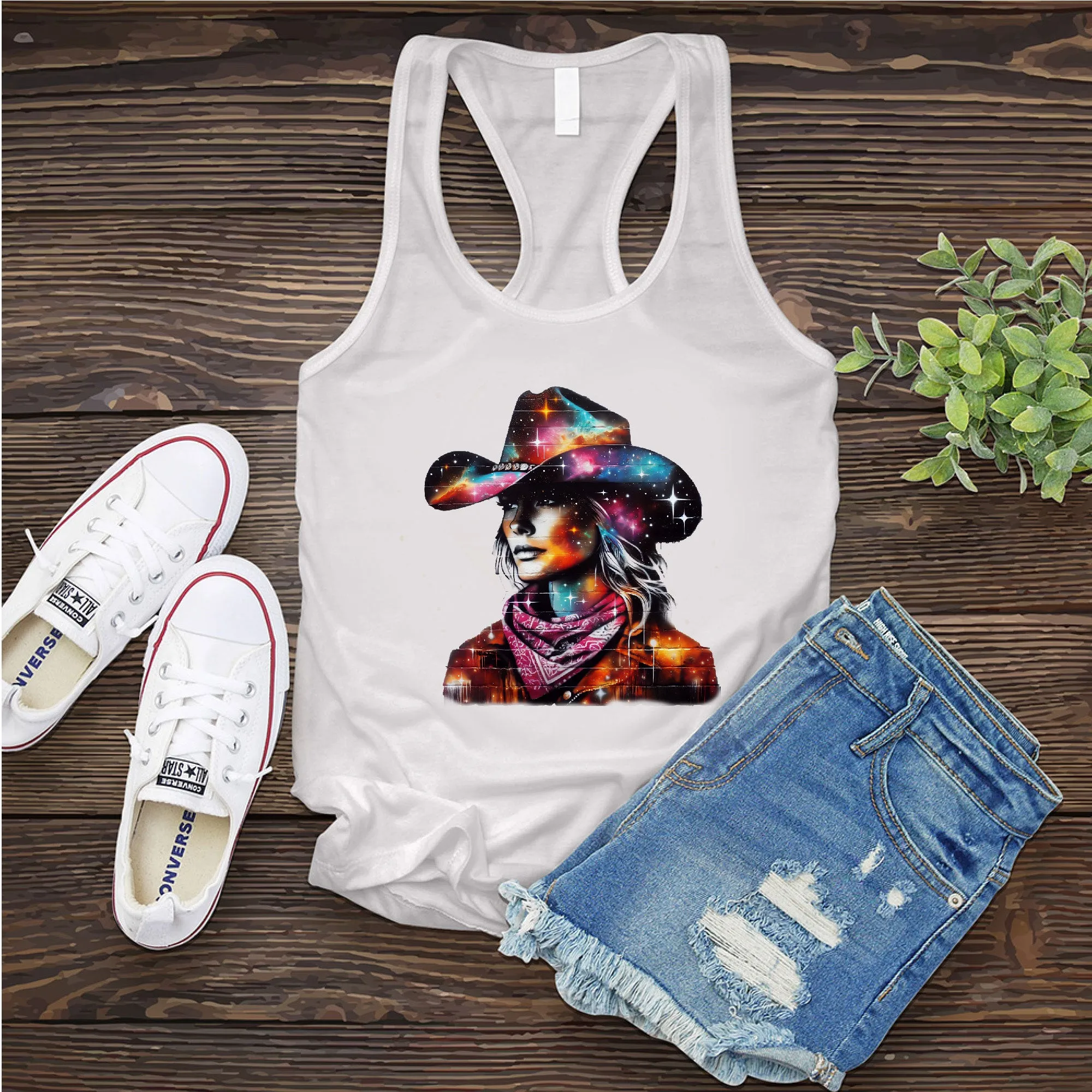 Whimsical Cosmic Cowgirl Women's Tank Top