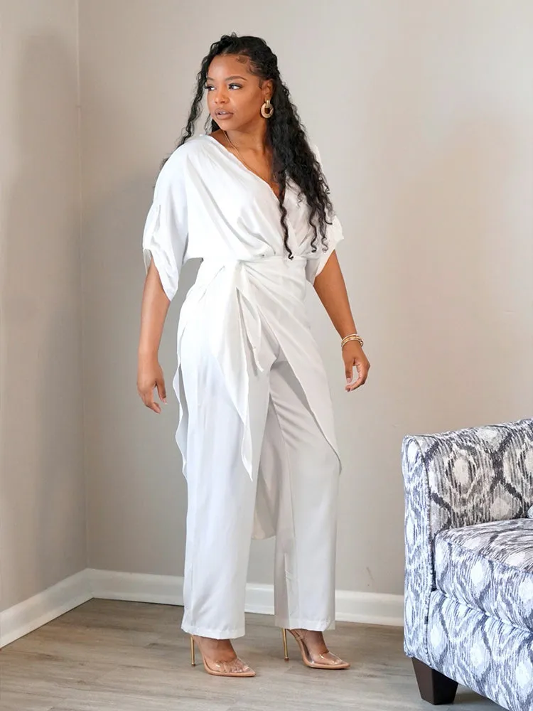 White Bat Sleeve Jumpsuit