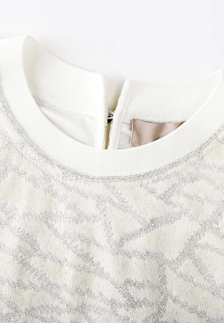 White Metallic Knit Short Sleeves Top