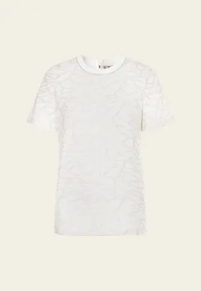 White Metallic Knit Short Sleeves Top