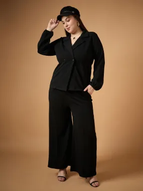 Women Black Collar Neck Top With Straight Pants