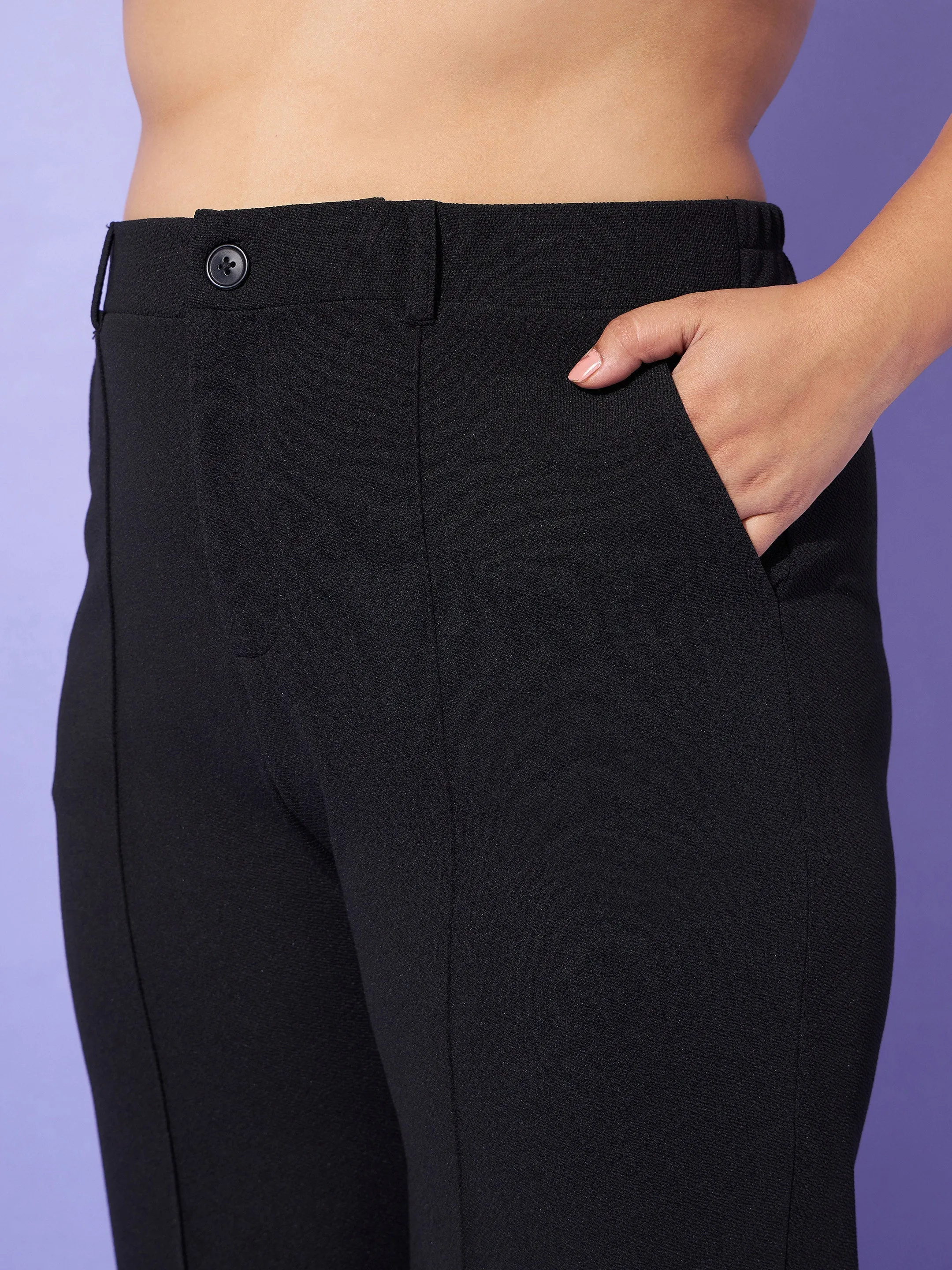 Women Black Wrap Top With Straight Pants