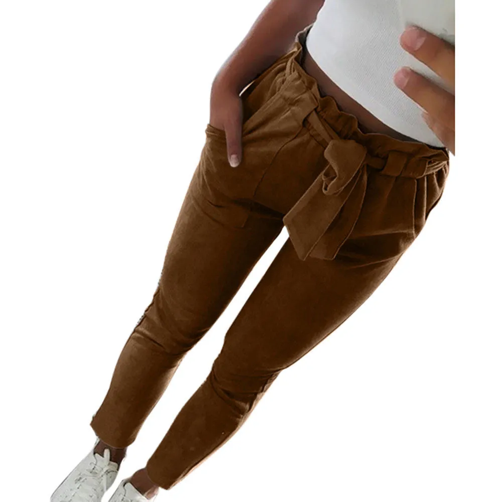 Women   High Waist Harem Pants Women Bowtie Elastic Waist  Casual Pants