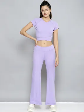 Women Lavender Rib Active Crop Top With Bootleg Pants