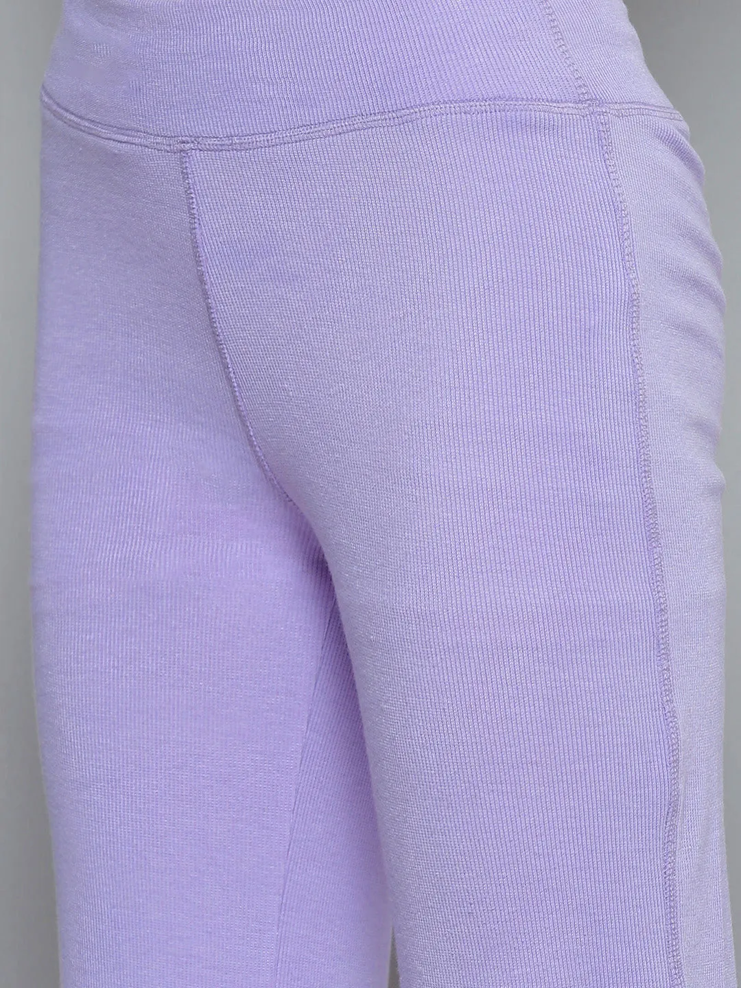 Women Lavender Rib Active Crop Top With Bootleg Pants