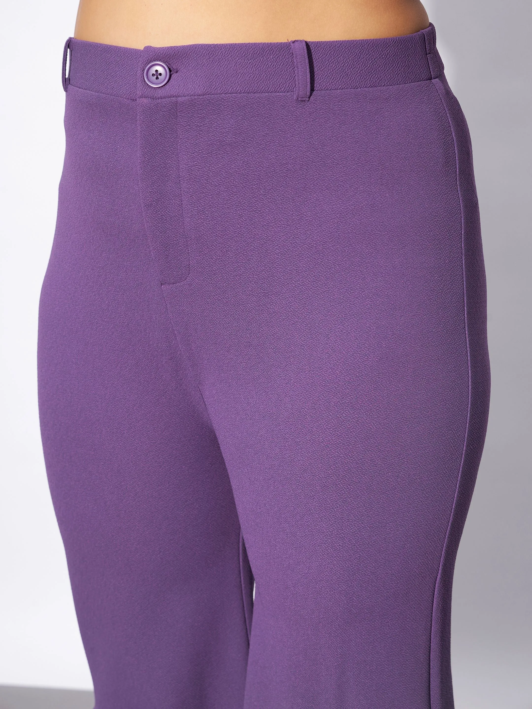 Women Lilac Wrap Top With Kick Pleat Pants