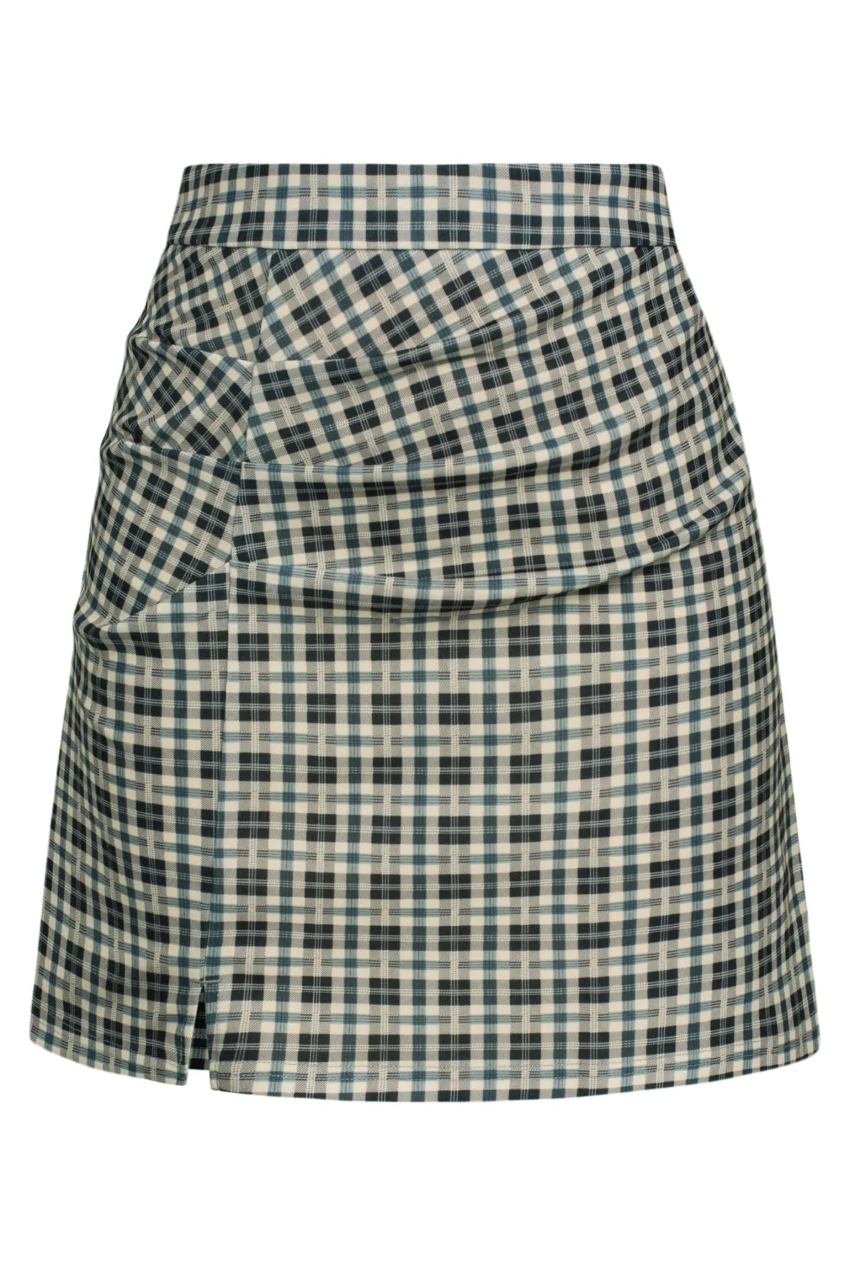 Women Ruched Skirt Elastic Waist Front Slit Mid-Thigh Length A-Line Skirt