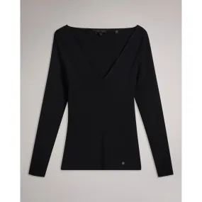Women Wmk-Cileste-V Neck Slim Fit Knit Top - Black