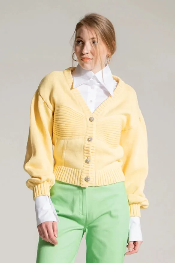 Yellow Cardigan With Jewel Buttons