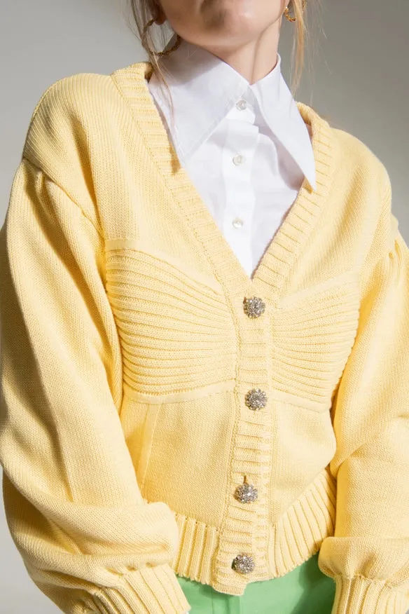 Yellow Cardigan With Jewel Buttons