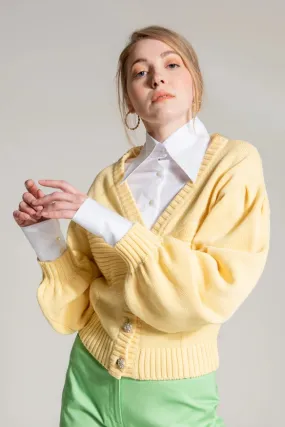 Yellow Cardigan With Jewel Buttons