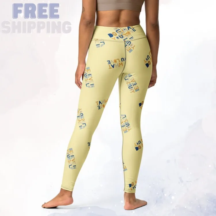 Yellow Inspirational Comfy High Waist Leggings