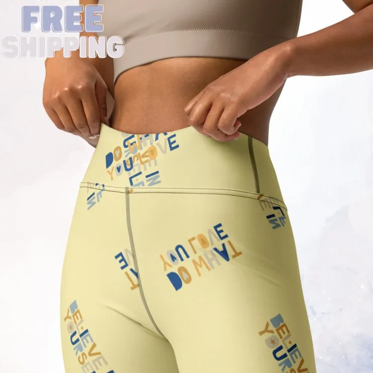 Yellow Inspirational Comfy High Waist Leggings