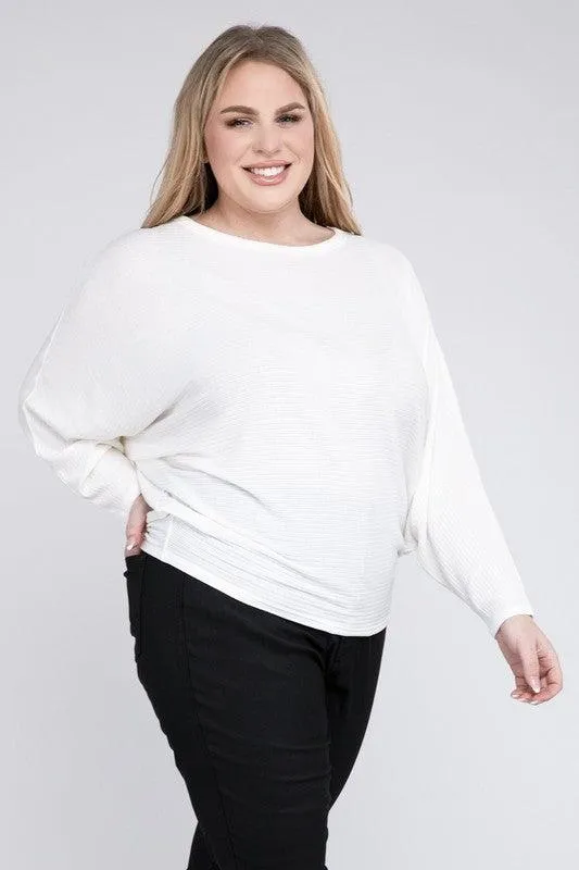 Zenana Plus Batwing Sleeve Knit Top-Casual Comfort